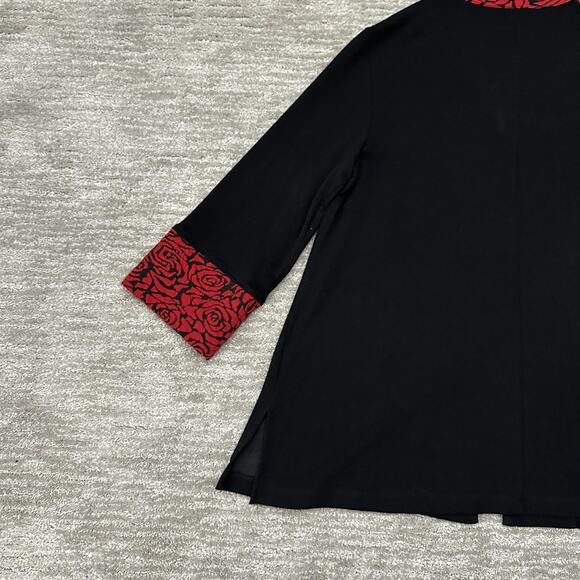 Ali Miles Jacket Womens Large Black Red Rose Trim 3/4 Sleeve Button Front - Picture 7 of 14